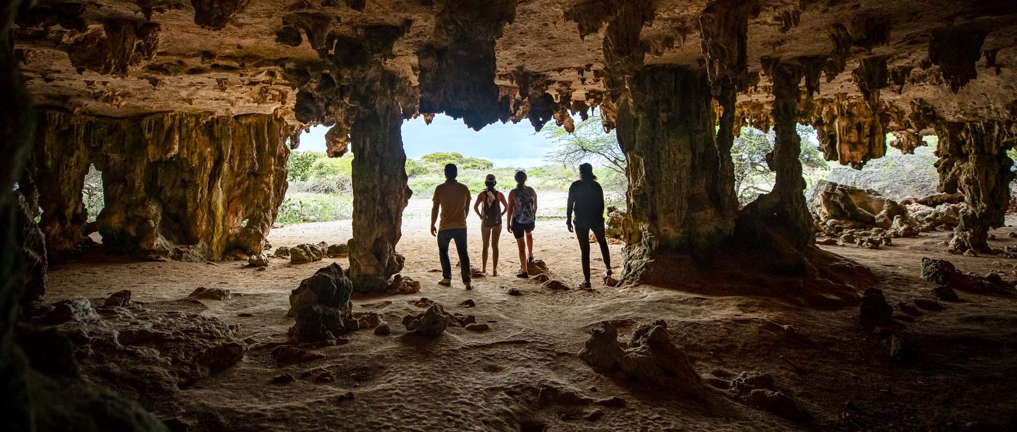 Group of people in cave
