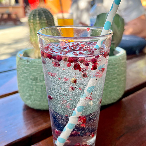 Soda water with pomegranate seeds