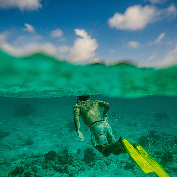 Underwater shot of a man snorkeling