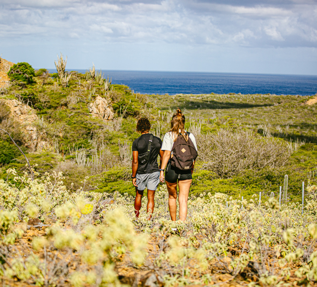 Male and woman hiking