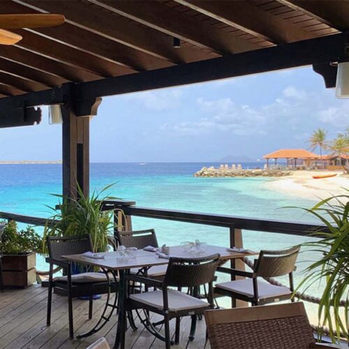 Restaurant table overlooking beach