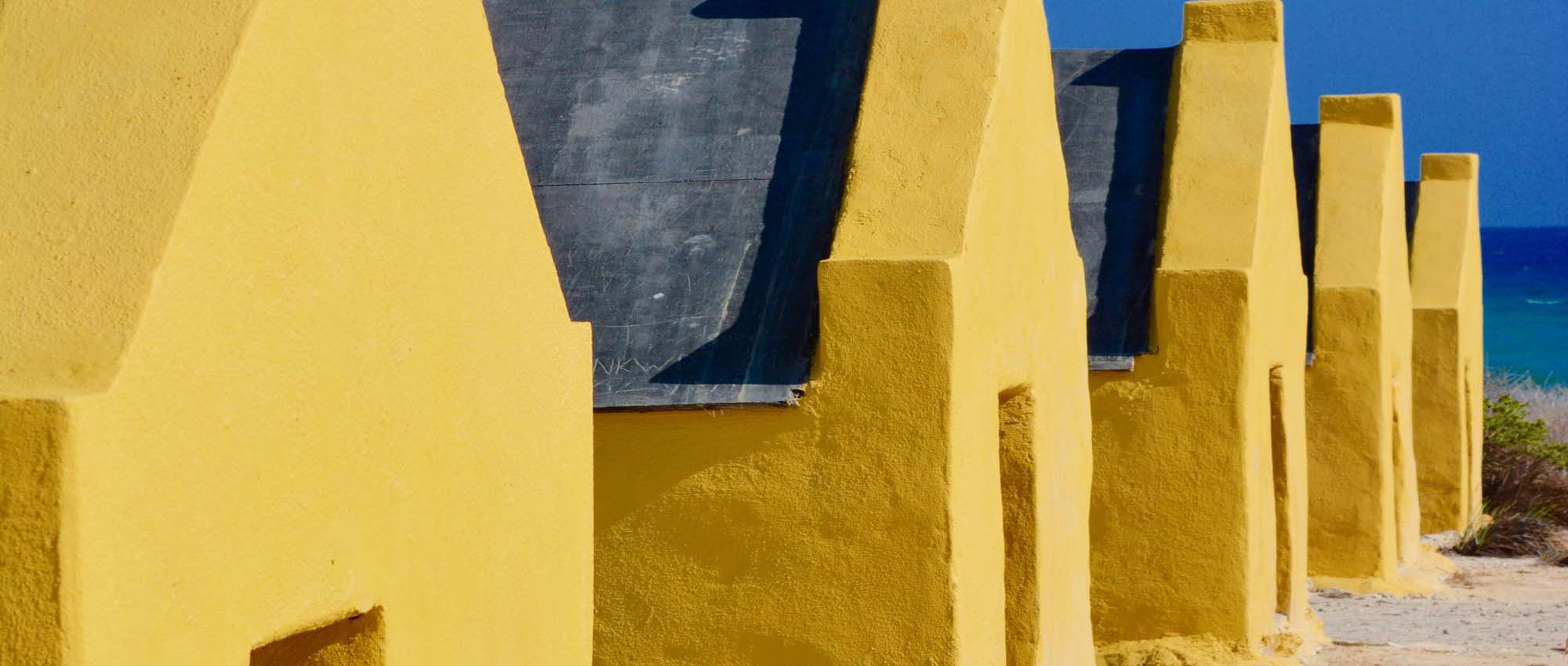 Close up shots of yellow huts