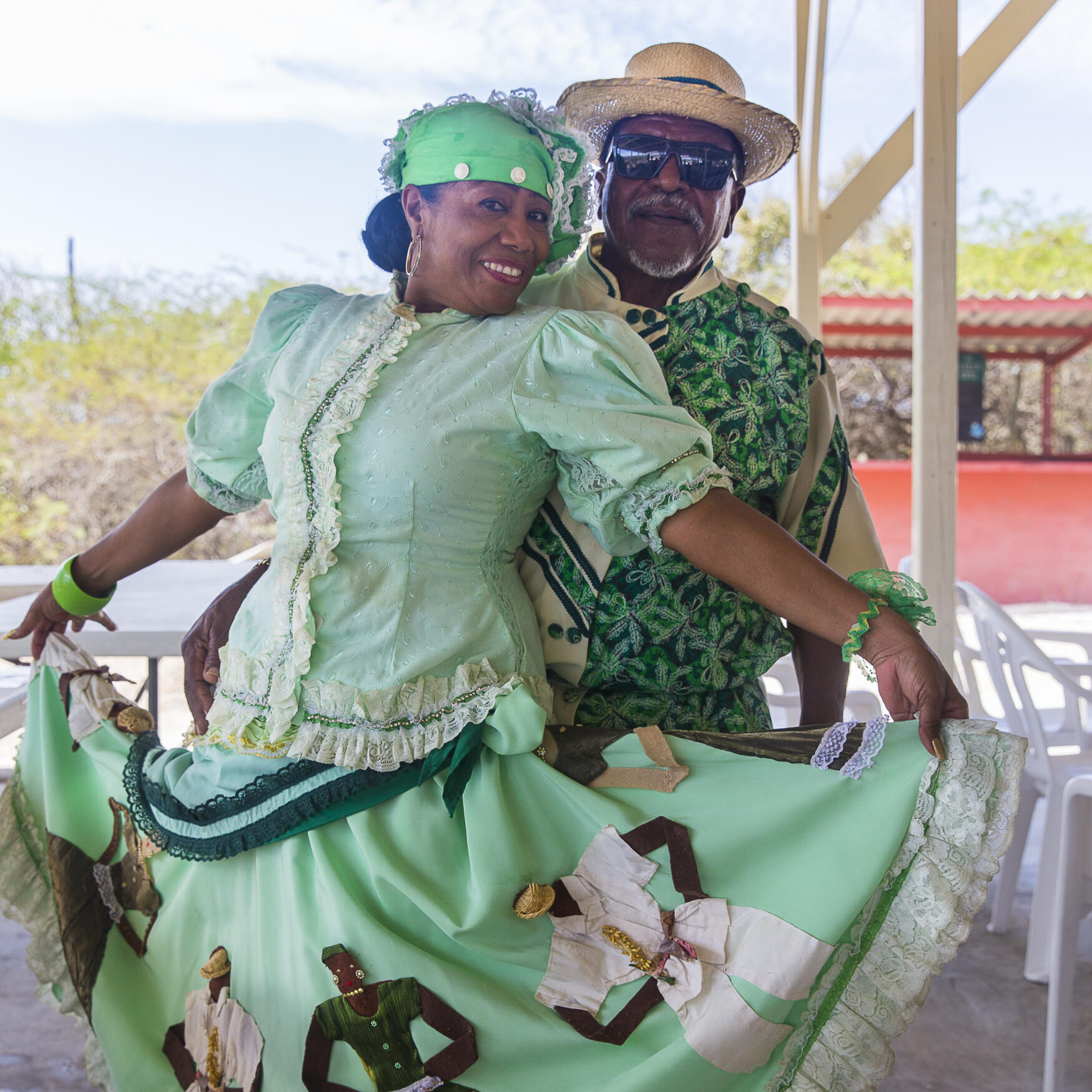 A man and a woman in traditional Bonaire costume
